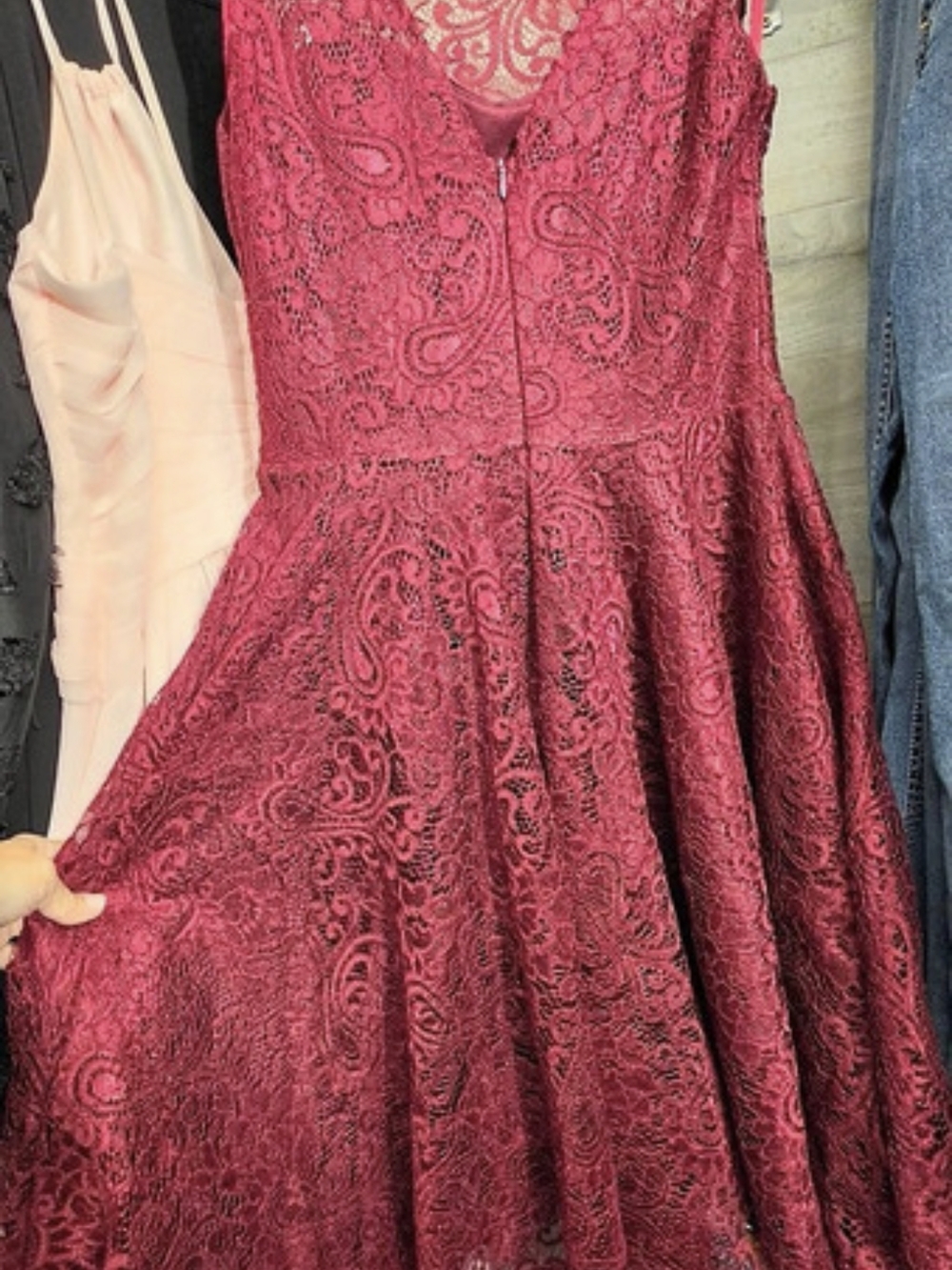Juniors Lace Mini Dress in Red Like New